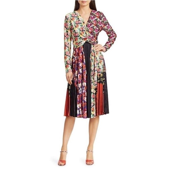 Delfi Rita Mixed Print Pleated Twist Midi Dress - Picture 1 of 9